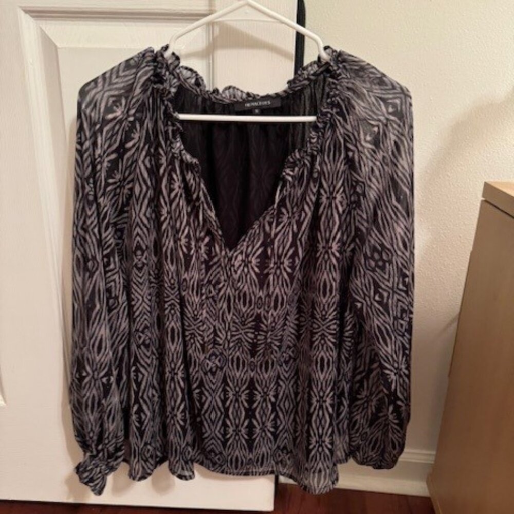 LADIES BLACK/GRAY BLOUSE BY OLIVACEOUS SIZE MEDIUM